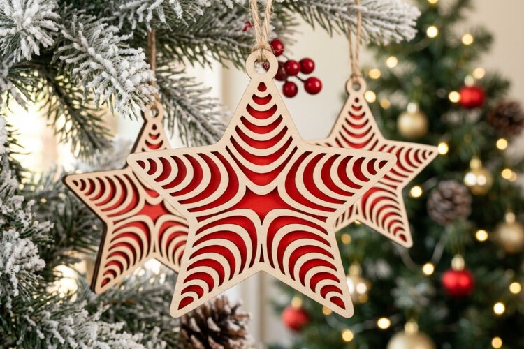 Concentric Waves Christmas Star SVG Wood Ornament example image 1