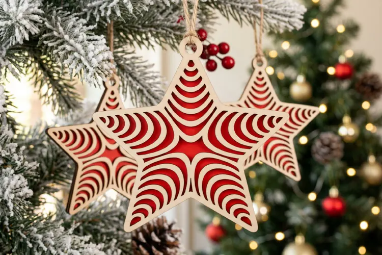Concentric Waves Christmas Star SVG Wood Ornament