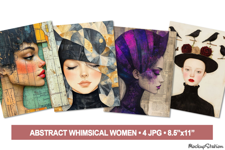 Abstract Whimsical Women Art Papers Feminine Portraits