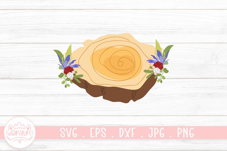 Wooden Slice With Flower Arrangement Clipart Design