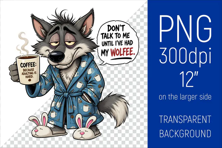 Funny Morning Coffee Wolf | Cute Coffee Lover Clipart