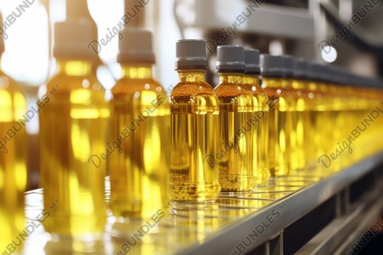 Industrial Conveyor Belt With Oil Bottles example image 1