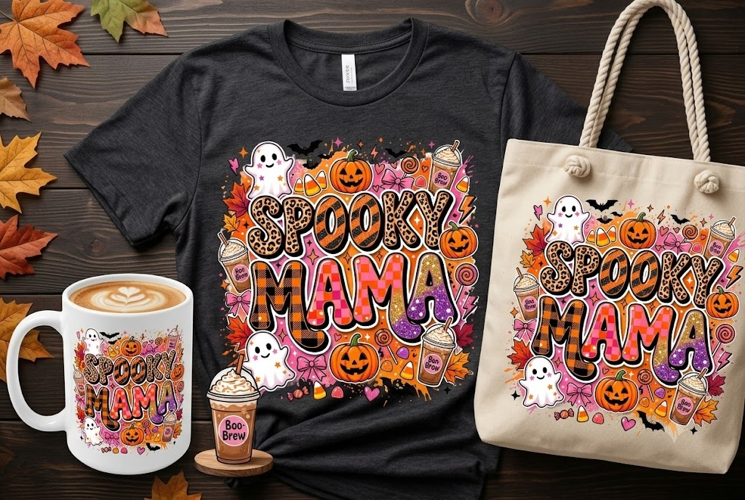 Spooky Mama PNG | Cute Halloween Mom Sublimation Design
