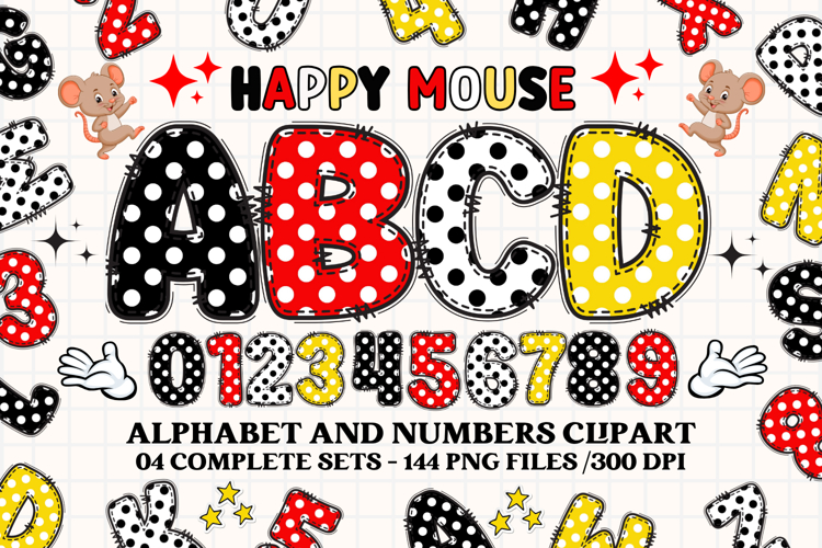 Happy Mouse Alphabet Clipart, happy mouse letters doodle