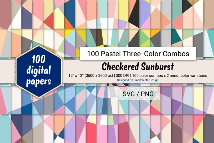 Checkered Sunburst Paper - 100 Pastel Three-Color Combos example image 1