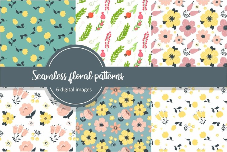 Seamless patterns with flowers. example image 1