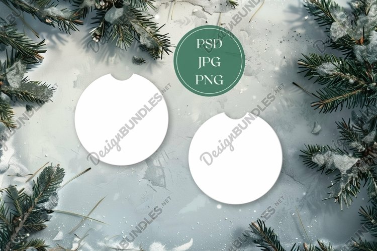Christmas Car Coasters Mock Up, Round Coaster Mock Up Design example image 1