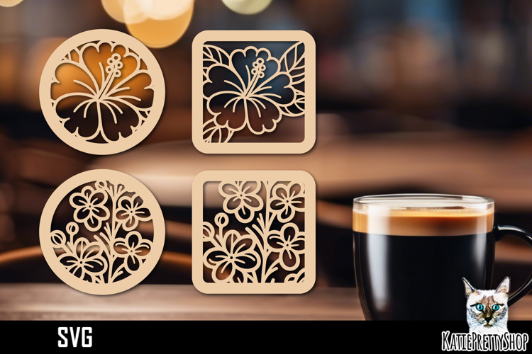 Lasercut Coasters Flower, Floral coaster svg cut file