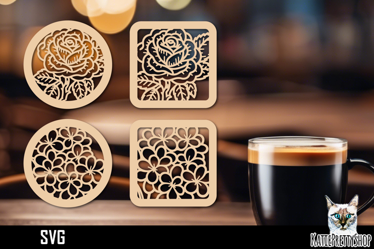 Lasercut Coasters Flower, Floral coaster svg cut file