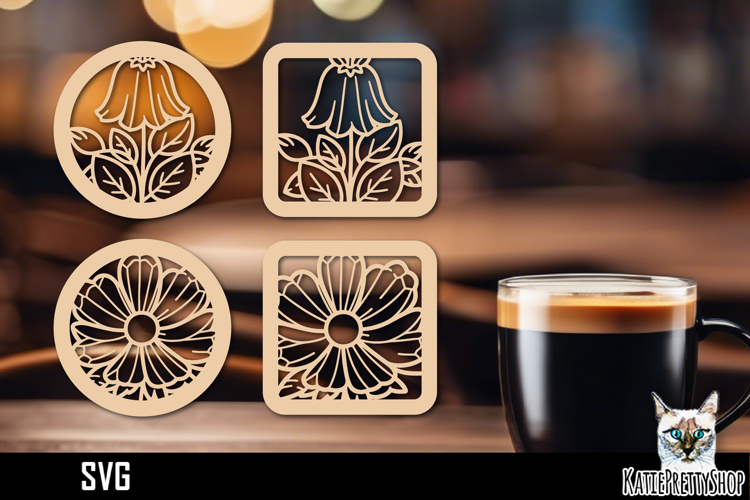 Lasercut Coasters Flower, Floral coaster svg cut file