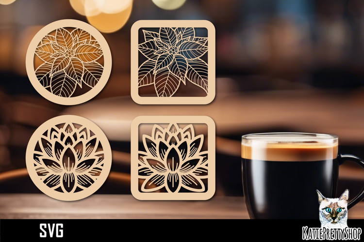 Lasercut Coasters Flower, Floral coaster svg cut file