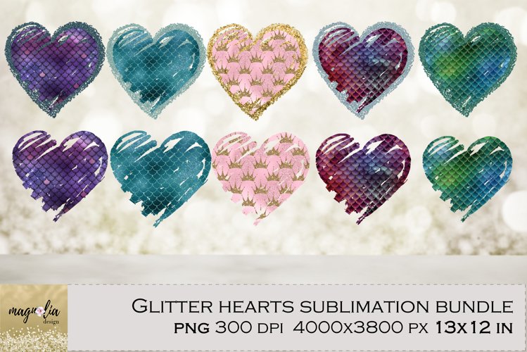 Glitter hearts Sublimation background bundle. example image 1