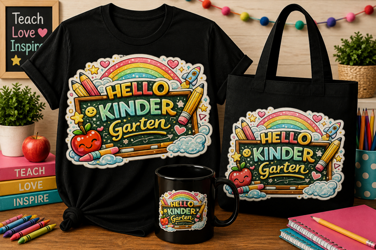 Hello Kindergarten PNG | Back to School Sublimation Design