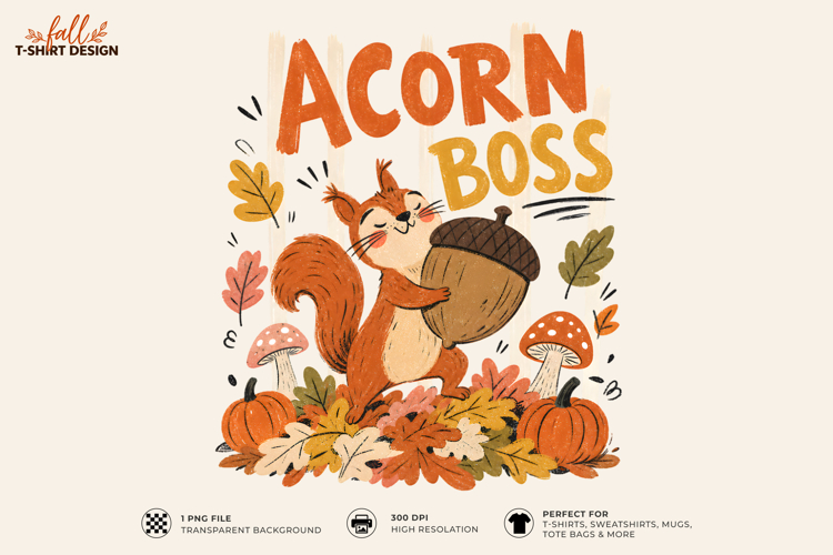 Acorn Boss Squirrel Autumn PNG Sublimation T-Shirt Design