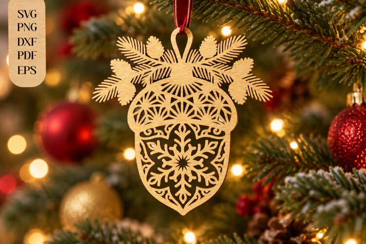 Acorn Christmas Ornament Laser Cut SVG example image 1