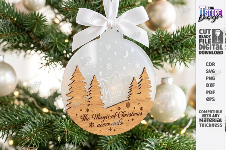 3D Wooden and Acrylic Christmas Tree Ornament Laser Cut |CNC example image 1