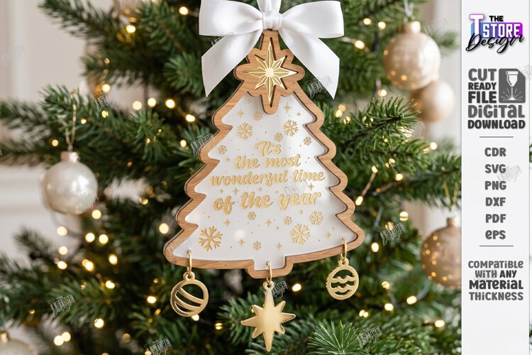 3D Wooden and Acrylic Christmas Tree Ornament Laser Cut |CNC example image 1