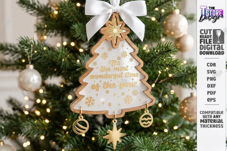 3D Wooden and Acrylic Christmas Tree Ornament Laser Cut |CNC