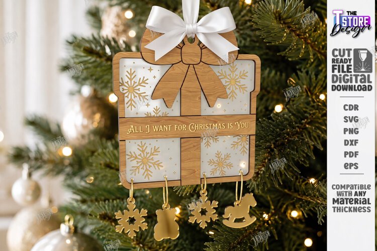 3D Wooden and Acrylic Christmas Tree Ornament Laser Cut |CNC example image 1