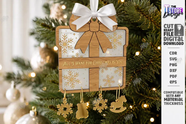 3D Wooden and Acrylic Christmas Tree Ornament Laser Cut |CNC