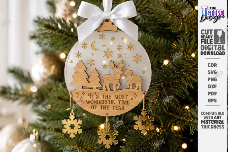 3D Wooden and Acrylic Christmas Tree Ornament Laser Cut |CNC