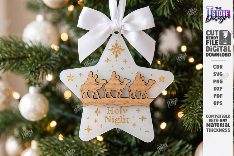 3D Wooden and Acrylic Christmas Tree Ornament Laser Cut |CNC example image 1