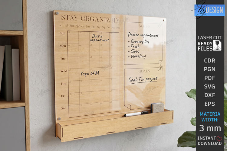 Acrylic Planner Laser Cut | Family Calendar | Wall Decor SVG