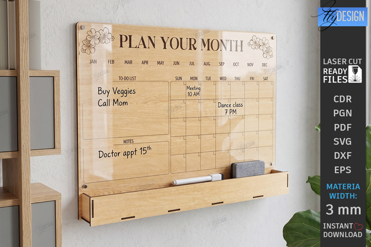 Acrylic Planner Laser Cut | Family Calendar | Wall Decor SVG
