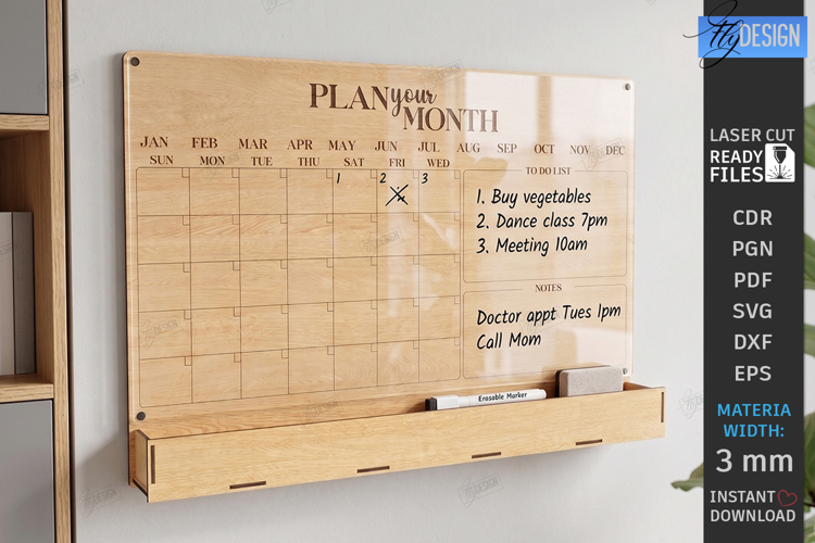 Acrylic Planner Laser Cut | Family Calendar | Wall Decor SVG