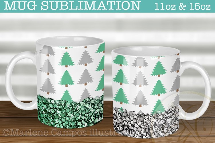 Christmas Tree Sublimation for Mugs / Sequins/ Green /Gray example image 1