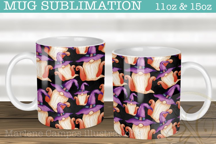 Gnomes Halloween Mug Sublimation Pattern / Black BG example image 1