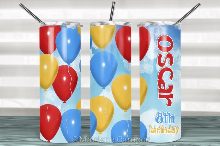 Balloons Skinny Tumbler 20oz | Sublimation|red, blue, yellow example image 1