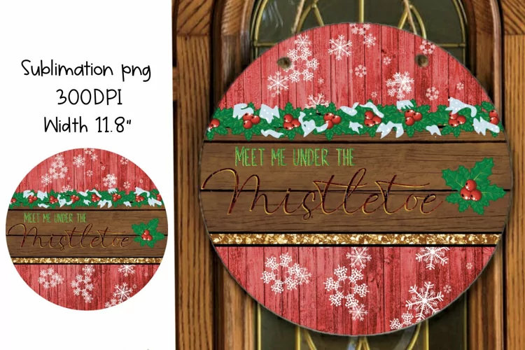 Christmas Mistletoe Round Sign Sublimation Design