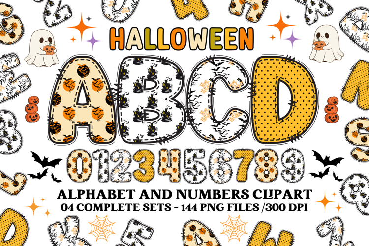 Halloween Alphabet png clipart, halloween letters doodle
