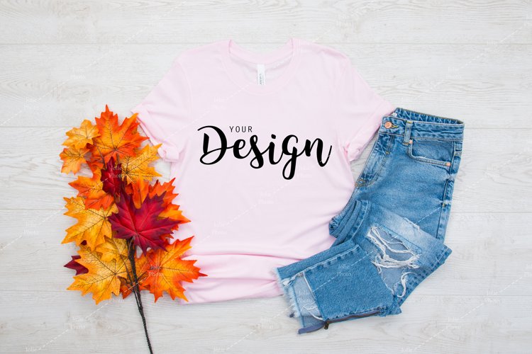 Bella Canvas 3001 Soft Pink T-shirt Mockup for Fall