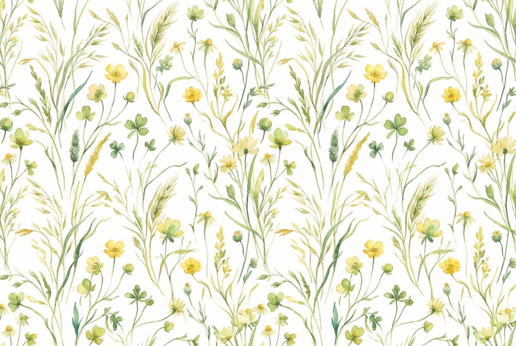 Watercolor wild grass and flower stems pattern Mothers Day