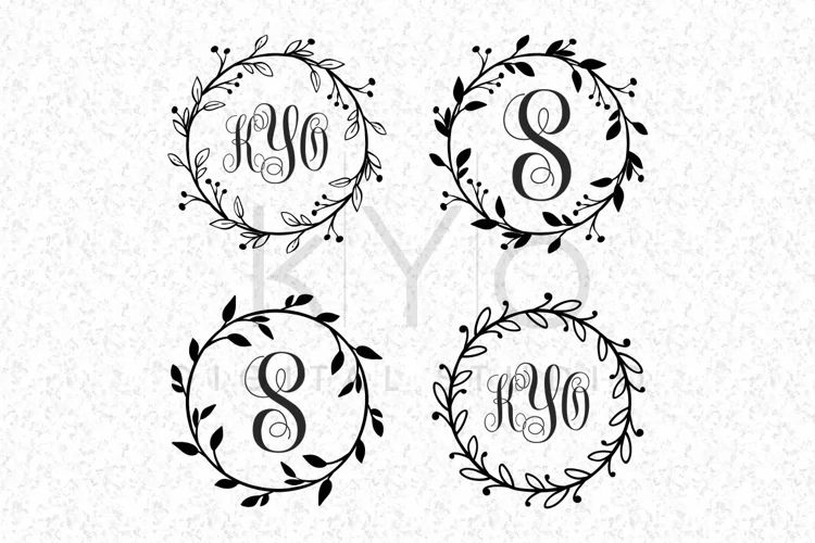 Floral Wreath Monogram Frame SVG PNG DXF EPS files