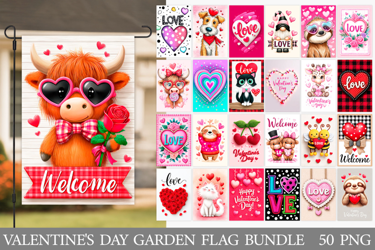 Valentines Day Garden Flag. Valentines Animals Garden Flag