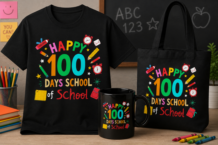 Happy 100 Days of School PNG, Colorful Classroom Design