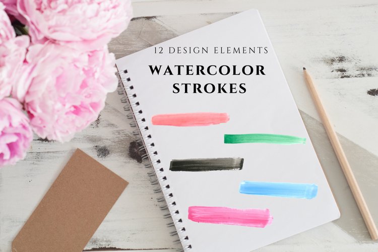 12 Watercolor Paint Strokes, Hand Painted Paint Strokes example image 1