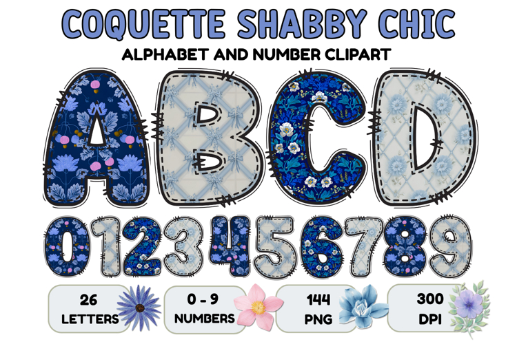 Coquette Shabby Chic Alphabet PNG Letters & Numbers 300DPI