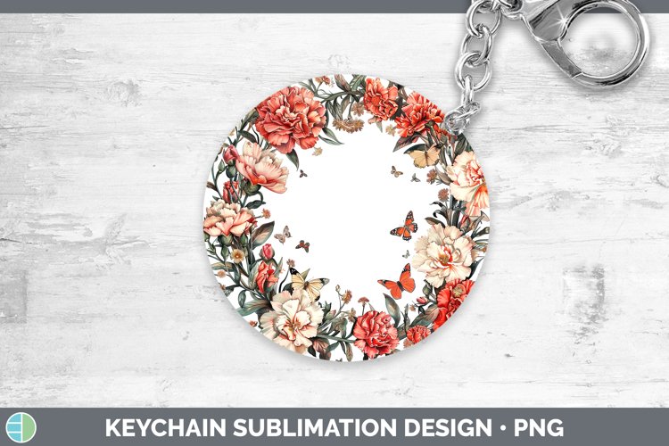 Add a Name Flowers Carnation Keychain Sublimation Keyring De