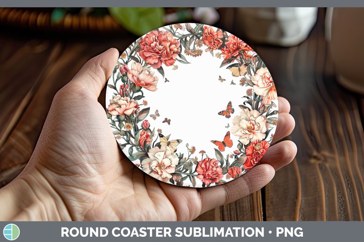Add a Name Flowers Carnation Round Coaster Sublimation Coast