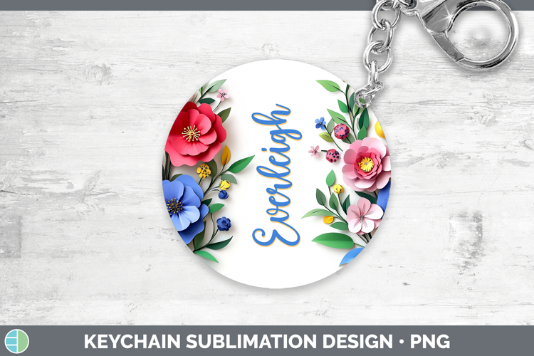 Add Name 3D Flowers Keychain Sublimation Keyring Designs