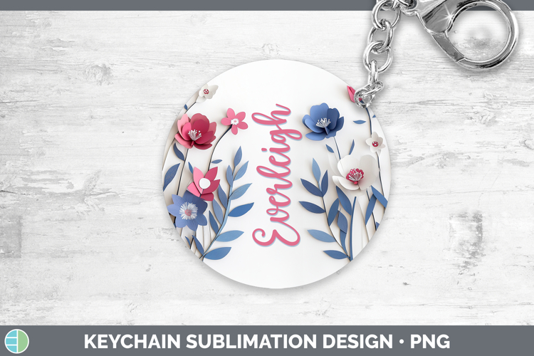 Add Name 3D Flowers Keychain Sublimation Keyring Designs