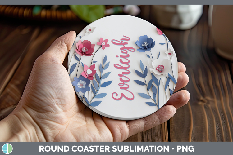 Add Name 3D Flowers Round Coaster Sublimation Coaster Design