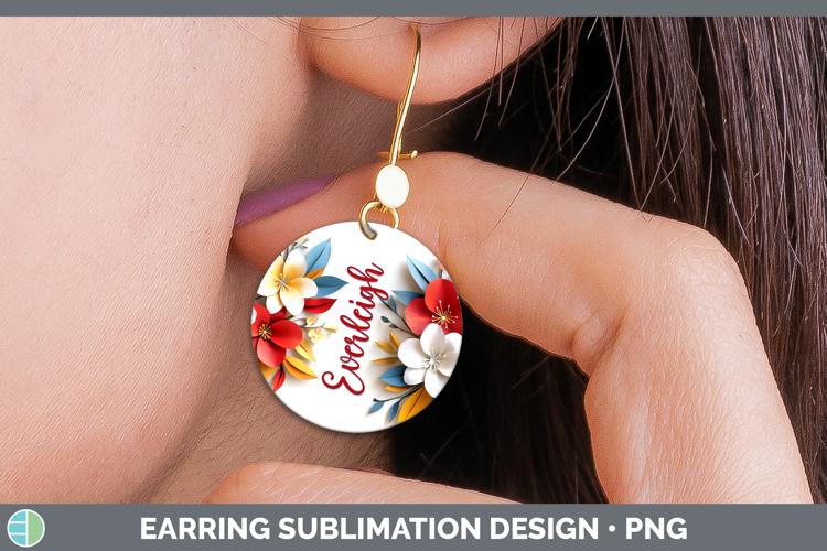 Add Name 3D Flowers Round Earrings Sublimation Earrings Desi