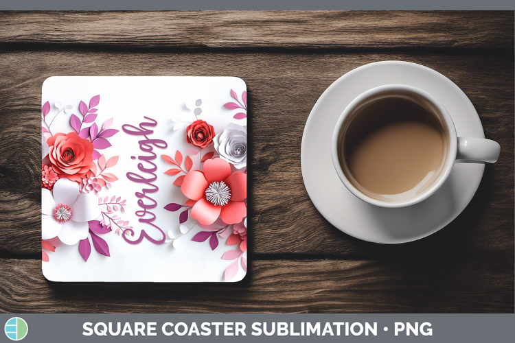 Add Name 3D Flowers Square Coaster Sublimation Coaster Desig