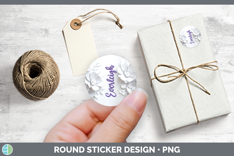 Add Name 3D Flowers Stickers | Round Labels Designs