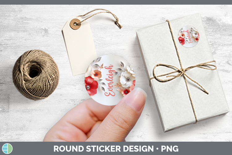 Add Name 3D Flowers Stickers | Round Labels Designs
